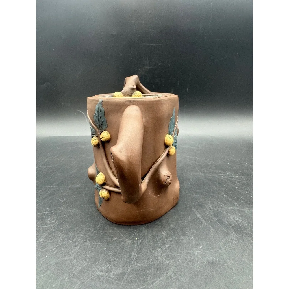 Chinese Zisha Yixing Clay Tree Trunk Teapot Acorn & Leaf Design Multiple Seals
